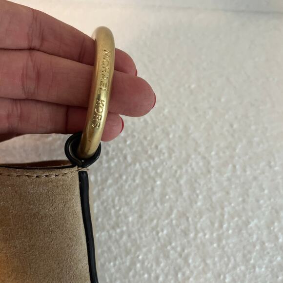 Michael Kors "Elyse" Soft Suede Large Shoulder Bag in Color Dune with Tassels - Picture 12 of 15